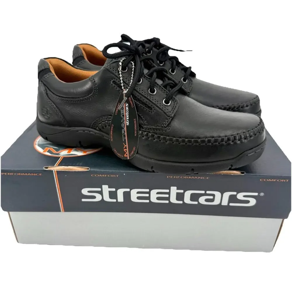 Streetcars Men's 9.5 M Aspen Casual Black Leather Lace Up Moc Toe Shoes Travel